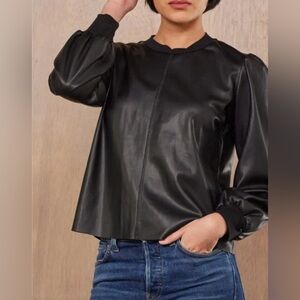 NWT LA MADE BLACK FAUX LEATHER TOP